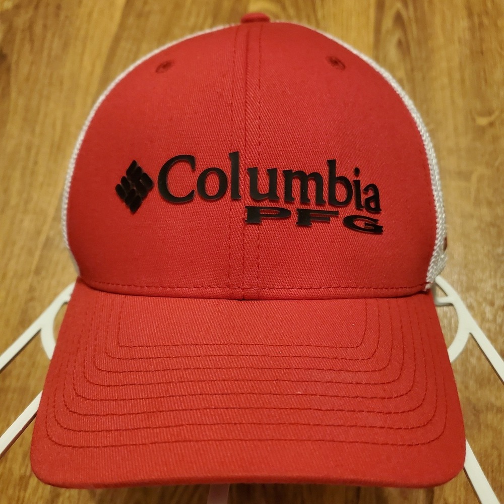 Columbia PFG Fishing Hat Men L/XL Red Mesh Flexfit Georgia Bulldogs
